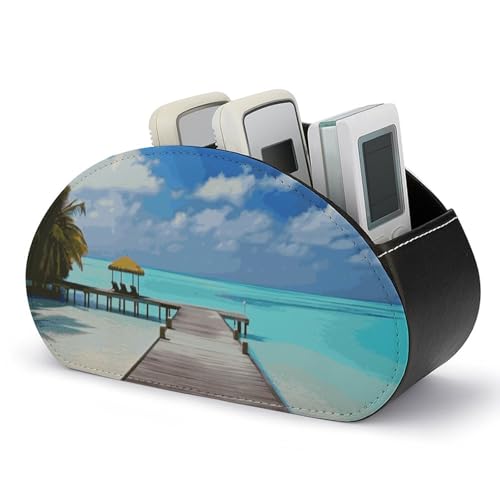 Fernbedienungshalter „Malediven-Urlaub“, Aufbewahrungsbox für TV-Fernbedienungen, Schreibtisch-Organizer aus Leder, Stifthalter aus PU, Schreibwaren-Organizer für Wohnzimmer und Büro (5 Fächer) von HLBSDM