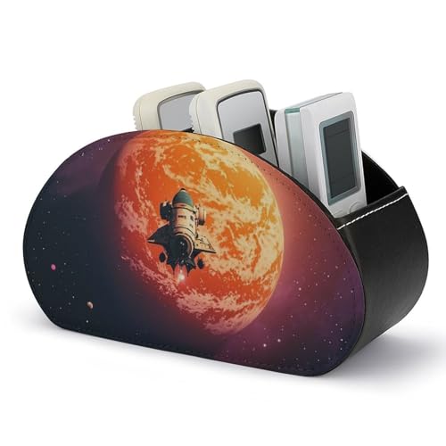 Fernbedienungshalter „Sunset in Outer Space“, Aufbewahrungsbox für TV-Fernbedienungen, Schreibtisch-Organizer aus Leder, Stifthalter aus PU, Schreibwaren-Organizer für Wohnzimmer und Büro (5 Fächer von HLBSDM