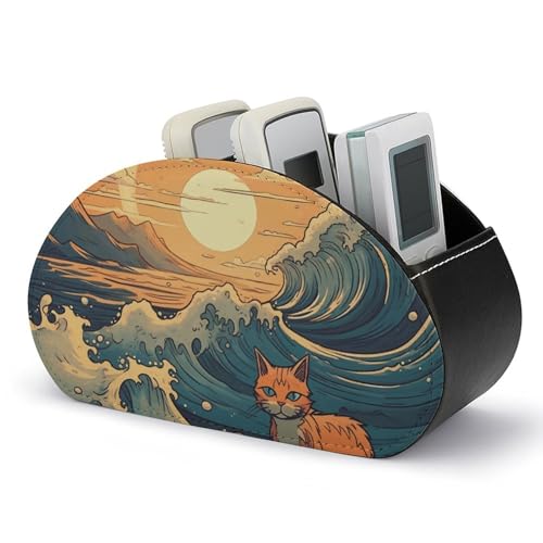 Fernbedienungshalter im Anime-Stil mit Katzenmotiv, Aufbewahrungsbox für TV-Fernbedienungen, Schreibtisch-Organizer aus Leder, Stifthalter aus PU, Schreibwaren-Organizer für Wohnzimmer und Büro (5 von HLBSDM