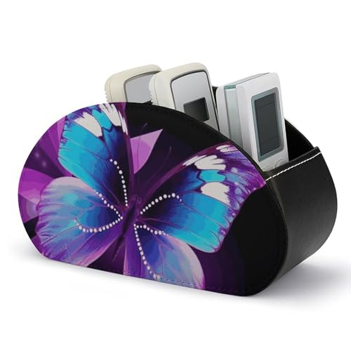 Fernbedienungshalter in Blau-Violett-Schmetterlingsform, Aufbewahrungsbox für TV-Fernbedienungen, Schreibtisch-Organizer aus Leder, Stifthalter aus PU, Schreibwaren-Organizer für Wohnzimmer und Bür von HLBSDM