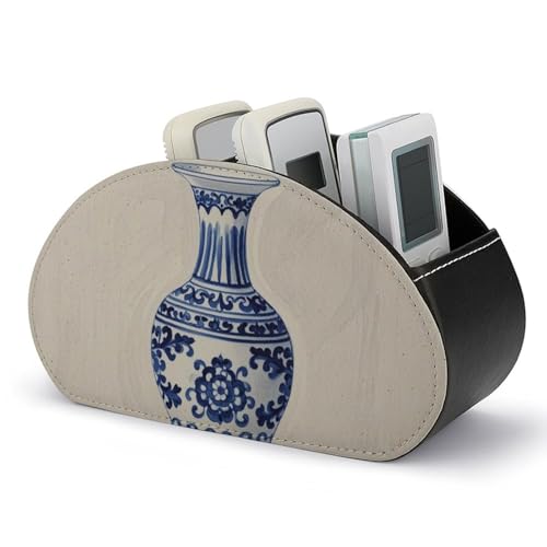 Fernbedienungshalter in Form einer chinesischen blauen Porzellanvase, Aufbewahrungsbox für TV-Fernbedienungen, Schreibtisch-Organizer aus Leder, Stifthalter aus PU, Schreibwaren-Organizer für Wohnz von HLBSDM