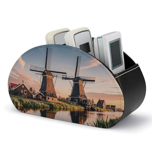 Fernbedienungshalter in Form einer holländischen Windmühle, Aufbewahrungsbox für TV-Fernbedienungen, Schreibtisch-Organizer aus Leder, Stifthalter aus PU, Schreibwaren-Organizer für Wohnzimmer und von HLBSDM