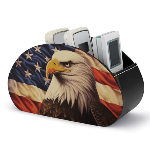 Fernbedienungshalter mit Flagge und Adler, Aufbewahrungsbox für TV-Fernbedienungen, Schreibtisch-Organizer aus Leder, Stifthalter aus PU, Schreibwaren-Organizer für Wohnzimmer und Büro (5 Fächer) von HLBSDM