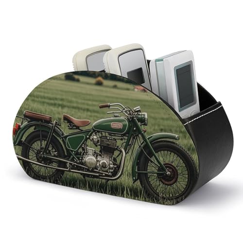 Fernbedienungshalter mit Motorrädern auf grünem Gras, Aufbewahrungsbox für TV-Fernbedienungen, Schreibtisch-Organizer aus Leder, Stifthalter aus PU, Schreibwaren-Organizer für Wohnzimmer und Büro ( von HLBSDM