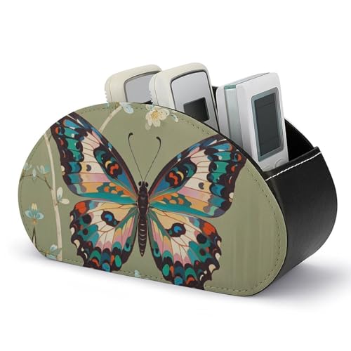 Fernbedienungshalter mit antikem Schmetterling, Aufbewahrungsbox für TV-Fernbedienungen, Schreibtisch-Organizer aus Leder, Stifthalter aus PU, Schreibwaren-Organizer für Wohnzimmer und Büro (5 Fäch von HLBSDM