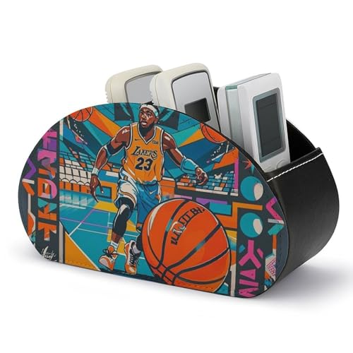 Fernbedienungshalter mit coolem Basketball-Motiv, Aufbewahrungsbox für TV-Fernbedienungen, Schreibtisch-Organizer aus Leder, Stifthalter aus PU, Schreibwaren-Organizer für Wohnzimmer und Büro (5 Fä von HLBSDM