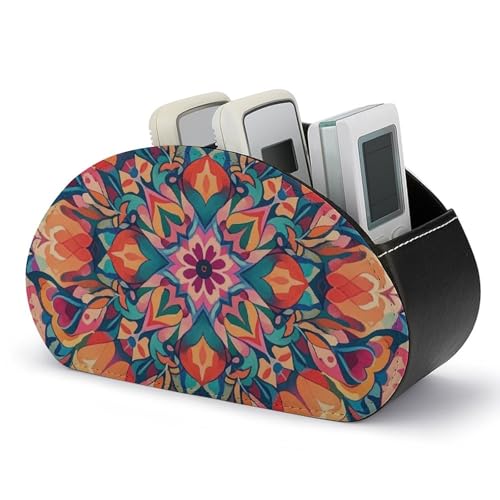 Fernbedienungshalter mit farbenfrohem, symmetrischem Muster, Aufbewahrungsbox für TV-Fernbedienungen, Schreibtisch-Organizer aus Leder, Stifthalter aus PU, Schreibwaren-Organizer für Wohnzimmer und von HLBSDM