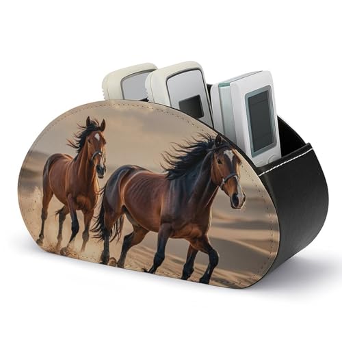 Fernbedienungshalter mit im Sand laufenden Pferden, Aufbewahrungsbox für TV-Fernbedienungen, Schreibtisch-Organizer aus Leder, Stifthalter aus PU, Schreibwaren-Organizer für Wohnzimmer und Büro (5 von HLBSDM