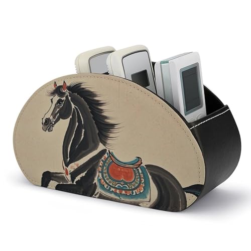 Fernbedienungshalter mit traditionellem chinesischem Pferdegemälde, Aufbewahrungsbox für TV-Fernbedienungen, Schreibtisch-Organizer aus Leder, Stifthalter aus PU, Schreibwaren-Organizer für Wohnzim von HLBSDM