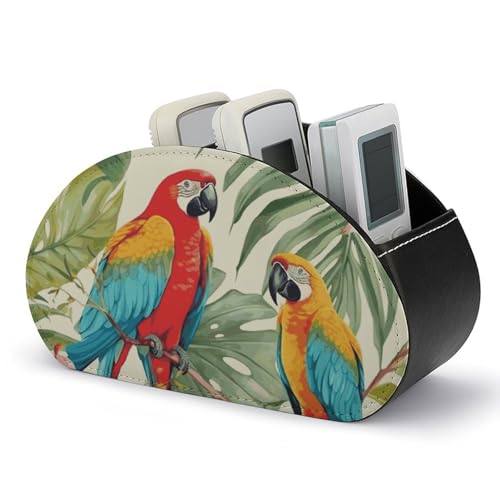 Fernbedienungshalter mit tropischen Pflanzen und Papageien, Aufbewahrungsbox für TV-Fernbedienungen, Schreibtisch-Organizer aus Leder, Stifthalter aus PU, Schreibwaren-Organizer für Wohnzimmer und von HLBSDM