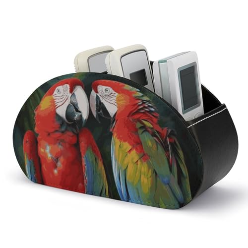 Fernbedienungshalter mit zweifarbigen Papageien, Aufbewahrungsbox für TV-Fernbedienungen, Schreibtisch-Organizer aus Leder, Stifthalter aus PU, Schreibwaren-Organizer für Wohnzimmer und Büro (5 Fäc von HLBSDM