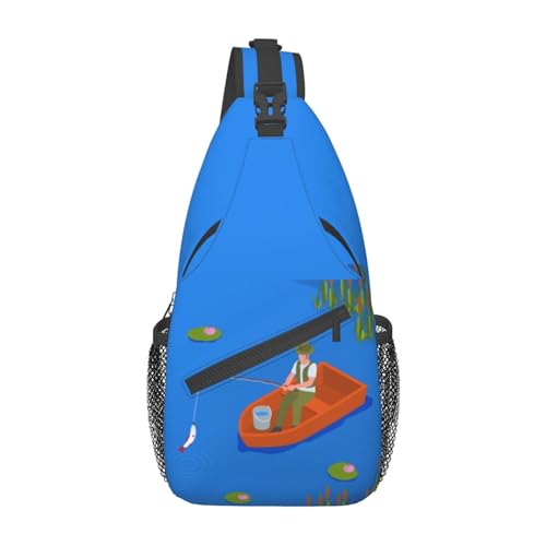 HLBSDM Angel-Umhängetasche, Fischer-Schultertasche, Rucksack, lustige Angel-Schultertasche, Brusttasche, lässiger Tagesrucksack von HLBSDM