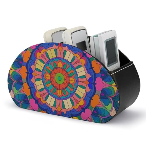 HLBSDM Bunter Mandala-Fernbedienungshalter, Aufbewahrungsbox für TV-Fernbedienungen, Schreibtisch-Organizer aus Leder, Stifthalter aus PU, Schreibwaren-Organizer für Wohnzimmer und Büro (5 Fächer) von HLBSDM