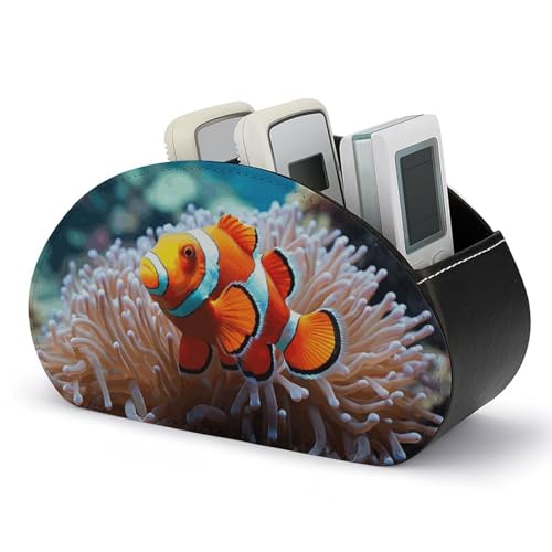 HLBSDM Clownfisch-Fernbedienungshalter, Aufbewahrungsbox für TV-Fernbedienungen, Schreibtisch-Organizer aus Leder, Stifthalter aus PU, Schreibwaren-Organizer für Wohnzimmer und Büro (5 Fächer) von HLBSDM