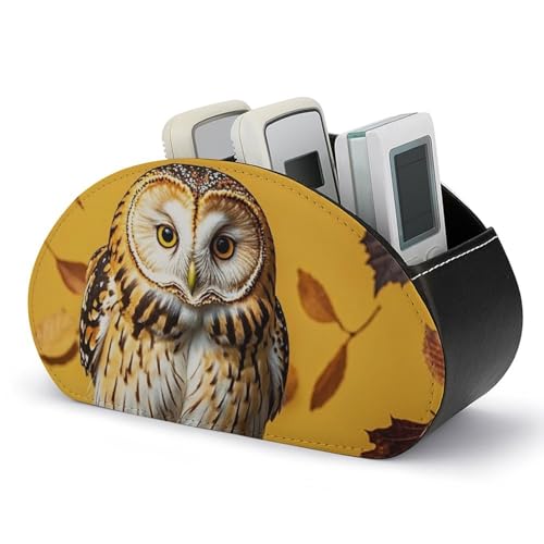 HLBSDM Eulenzweig-Fernbedienungshalter, Aufbewahrungsbox für TV-Fernbedienungen, Schreibtisch-Organizer aus Leder, Stifthalter aus PU, Schreibwaren-Organizer für Wohnzimmer und Büro (5 Fächer) von HLBSDM