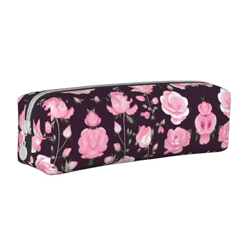 HLBSDM Federmäppchen aus Leder mit Reißverschluss und Blumenmuster, Rosenrosa, großes Fassungsvermögen, langlebig, praktisch und tragbar von HLBSDM