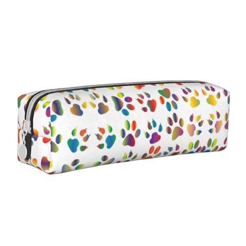 HLBSDM Federmäppchen aus Leder mit Reißverschluss und Buntem Hundepfotenmotiv, große Kapazität, langlebig, praktisch und tragbar von HLBSDM