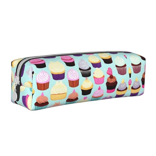 HLBSDM Federmäppchen aus Leder mit Reißverschluss und Cupcake-Muster, große Kapazität, langlebig, praktisch und tragbar von HLBSDM