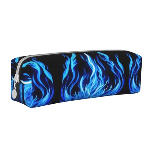 HLBSDM Federmäppchen aus Leder mit Reißverschluss und Indigo-Flammendruck, große Kapazität, langlebig, praktisch und tragbar von HLBSDM