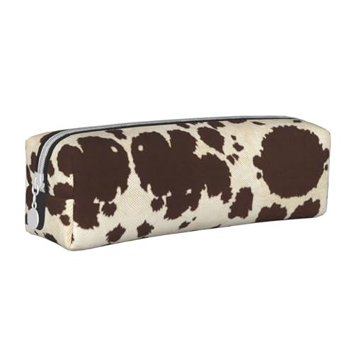 HLBSDM Federmäppchen aus Leder mit Reißverschluss und Kuhfell-Print, große Kapazität, langlebig, praktisch und tragbar von HLBSDM