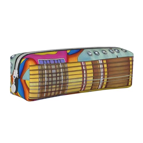 HLBSDM Federmäppchen aus Leder mit Reißverschluss und Kunstgitarrenmuster, große Kapazität, langlebig, praktisch und tragbar von HLBSDM