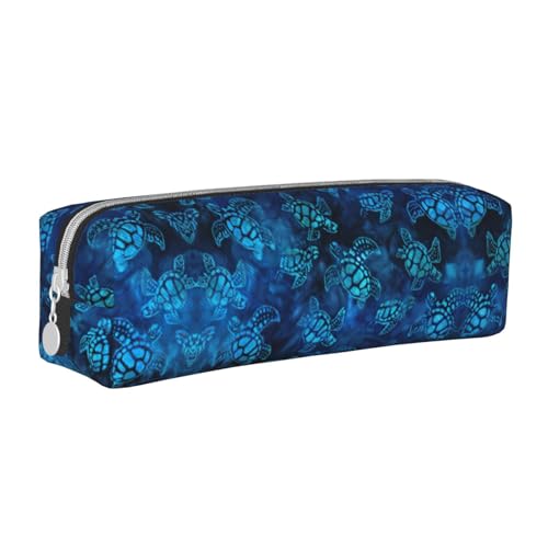 HLBSDM Federmäppchen aus Leder mit Reißverschluss und Meeresschildkröte-Blau, große Kapazität, langlebig, praktisch und tragbar von HLBSDM