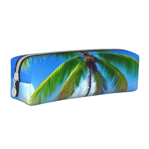 HLBSDM Federmäppchen aus Leder mit Reißverschluss und Palmen- und Meeresmotiv, großes Fassungsvermögen, langlebig, praktisch und tragbar von HLBSDM