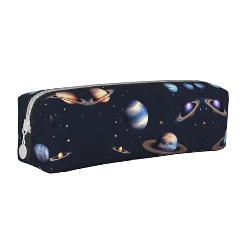 HLBSDM Federmäppchen aus Leder mit Reißverschluss und Planetensternen und Milchstraße, große Kapazität, langlebig, praktisch und tragbar von HLBSDM