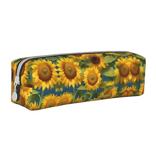 HLBSDM Federmäppchen aus Leder mit Reißverschluss und Sommer-Sonnenblumenmotiv, große Kapazität, langlebig, praktisch und tragbar von HLBSDM