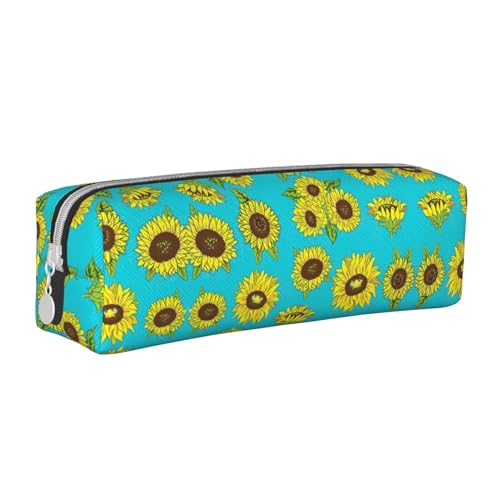 HLBSDM Federmäppchen aus Leder mit Reißverschluss und Sonnenblumenmuster, große Kapazität, langlebig, praktisch und tragbar von HLBSDM