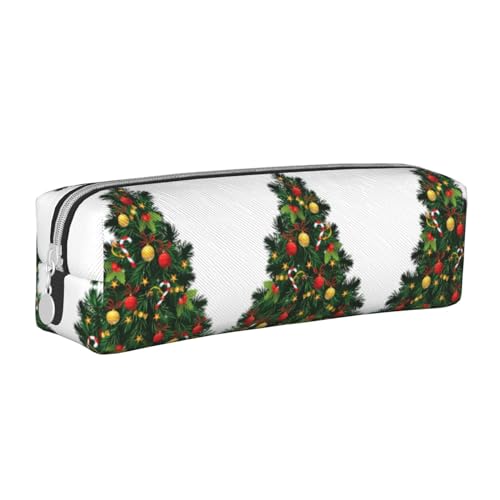 HLBSDM Federmäppchen aus Leder mit Reißverschluss und Weihnachtsbaummotiv, große Kapazität, langlebig, praktisch und tragbar von HLBSDM