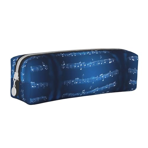 HLBSDM Federmäppchen aus Leder mit Reißverschluss und blauem Musiknotenmotiv, großes Fassungsvermögen, langlebig, praktisch und tragbar von HLBSDM