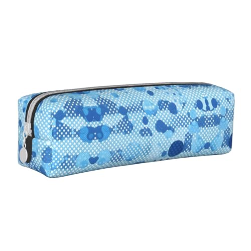 HLBSDM Federmäppchen aus Leder mit Reißverschluss und blauem Punktmuster, großes Fassungsvermögen, langlebig, praktisch und tragbar von HLBSDM