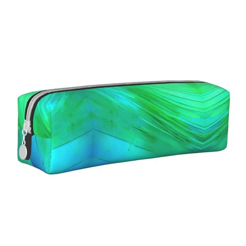 HLBSDM Federmäppchen aus Leder mit Reißverschluss und blaugrünem Muster, große Kapazität, langlebig, praktisch und tragbar von HLBSDM