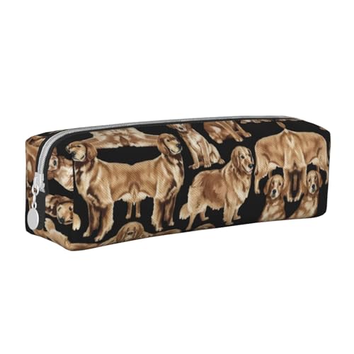 HLBSDM Federmäppchen aus Leder mit Reißverschluss und großem Fassungsvermögen, Golden Retriever, langlebig, praktisch und tragbar von HLBSDM