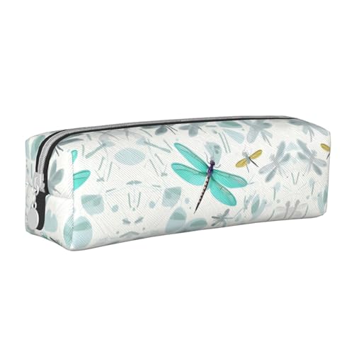 HLBSDM Federmäppchen aus Leder mit Reißverschluss und grünem Libellenmotiv, großes Fassungsvermögen, langlebig, praktisch und tragbar von HLBSDM