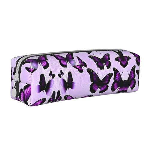 HLBSDM Federmäppchen aus Leder mit Reißverschluss und lila Schmetterlingen, große Kapazität, langlebig, praktisch und tragbar von HLBSDM
