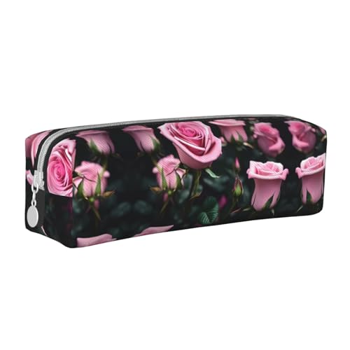 HLBSDM Federmäppchen aus Leder mit Reißverschluss und rosa Rosenmuster, große Kapazität, langlebig, praktisch und tragbar von HLBSDM