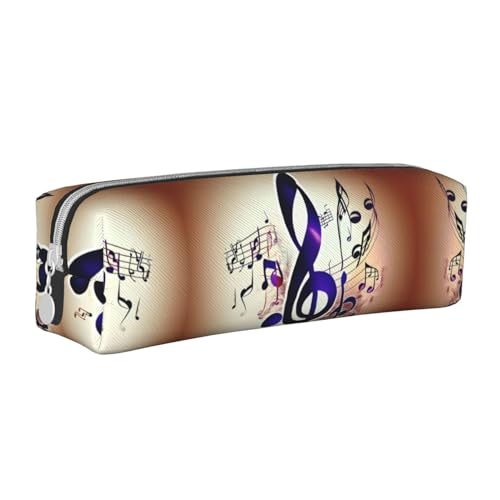 HLBSDM Federmäppchen aus Leder mit Reißverschluss und violettem Musiknotenmotiv, großes Fassungsvermögen, langlebig, praktisch und tragbar von HLBSDM