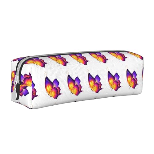 HLBSDM Federmäppchen aus Leder mit Reißverschluss und violettem Schmetterlingsmotiv, große Kapazität, langlebig, praktisch und tragbar von HLBSDM