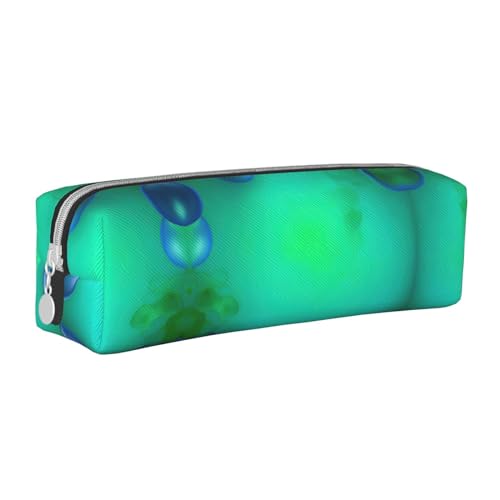 HLBSDM Federmäppchen aus blaugrünem Leder mit Reißverschluss und großem Fassungsvermögen, langlebig, praktisch und tragbar von HLBSDM