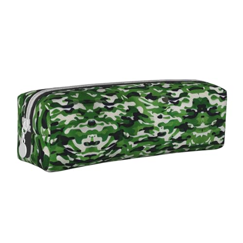 HLBSDM Federmäppchen aus grünem Camouflage-Leder mit Reißverschluss und großem Fassungsvermögen, langlebig, praktisch und tragbar von HLBSDM