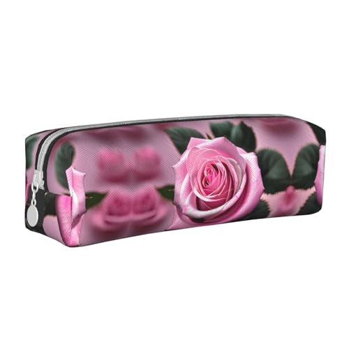 HLBSDM Federmäppchen aus rosa und rosafarbenem Leder mit Reißverschluss und großem Fassungsvermögen, langlebig, praktisch und tragbar von HLBSDM