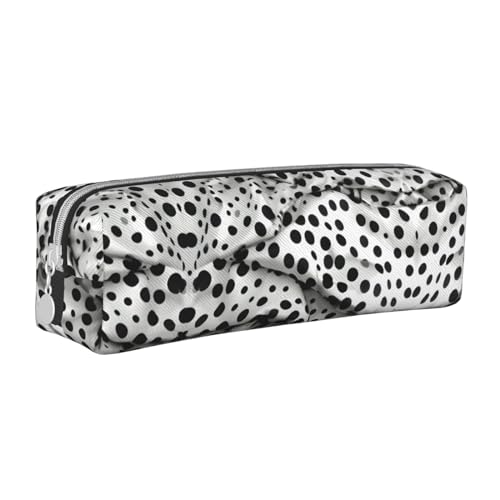 HLBSDM Federmäppchen aus schwarzem gepunktetem Leder mit Reißverschluss und großem Fassungsvermögen, langlebig, praktisch und tragbar von HLBSDM