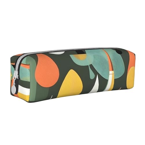 HLBSDM Federmäppchen im Mid-Century-Modern-Retro-Stil mit Tropfenformen, Leder, mit Reißverschluss, Stifttasche mit großem Fassungsvermögen, langlebig, praktisch und tragbar von HLBSDM