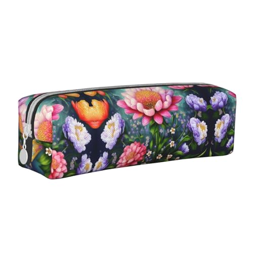 HLBSDM Federmäppchen mit Blumen-Diamantmalerei, Leder, mit Reißverschluss, großer Kapazität, langlebig, praktisch und tragbar von HLBSDM