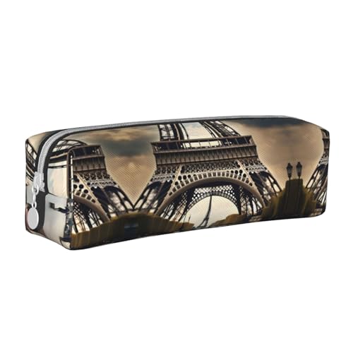 HLBSDM Federmäppchen mit Eiffelturm-Motiv, Leder, mit Reißverschluss, großes Fassungsvermögen, langlebig, praktisch und tragbar von HLBSDM