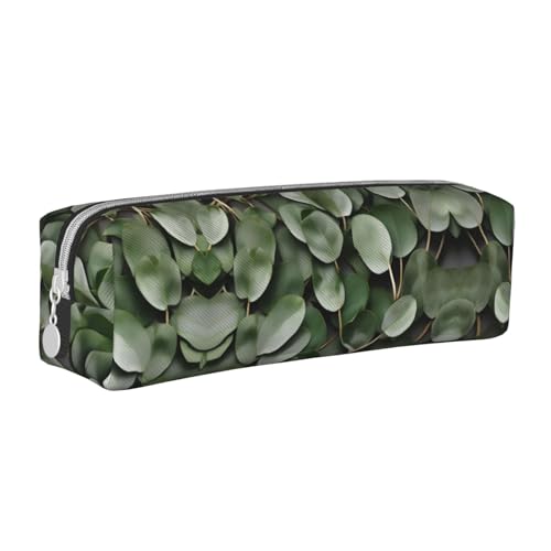 HLBSDM Federmäppchen mit Eukalyptusblättern, Leder, mit Reißverschluss, großer Kapazität, langlebig, praktisch und tragbar von HLBSDM