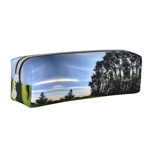 HLBSDM Federmäppchen mit Golfplatz- und Baummotiv, Leder, mit Reißverschluss, großer Kapazität, langlebig, praktisch und tragbar von HLBSDM