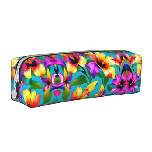 HLBSDM Federmäppchen mit Hawaii-Blumenmuster, Leder, mit Reißverschluss, großes Fassungsvermögen, langlebig, praktisch und tragbar von HLBSDM